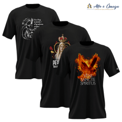 KIT 3 CAMISETAS CRISTÃS - ORAÇÃO PRETA - MARIA COLORIDA - VENI KIT 3 CAMISETAS CRISTÃS - ORAÇÃO PRETA - MARIA COLORIDA - VENI