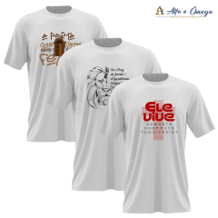 KIT 3 CAMISETAS CRISTÃS - ELE VIVE - ORAÇÃO BRANCA - A PORTA KIT 3 CAMISETAS CRISTÃS - ELE VIVE - ORAÇÃO BRANCA - A PORTA