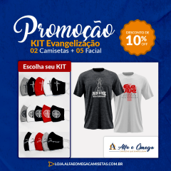 Kit Evangelização 2 Camisetas "Maria e Ele Vive" +5 Facial Kit Evangelização 2 Camisetas "Maria e Ele Vive" +5 Facial