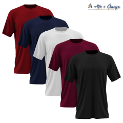 Kits 5 camisetas lisas - VERMELHA - AZUL MARINHO - BRANCA - VINHO - PRETA Kits 5 camisetas lisas - VERMELHA - AZUL MARINHO - BRANCA - VINHO - PRETA
